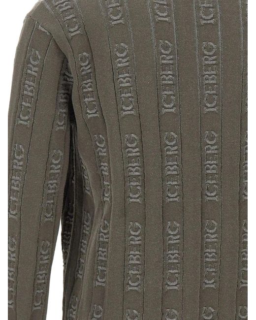 Iceberg Gray Logo-Pattern Crew-Neck Sweater for men