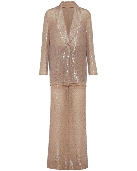 Brunello Cucinelli Natural Sequinned Silk Single-breasted Suit