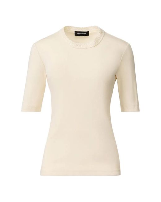 Fabiana Filippi Natural Crew-Neck Crocheted Trim T-Shirt