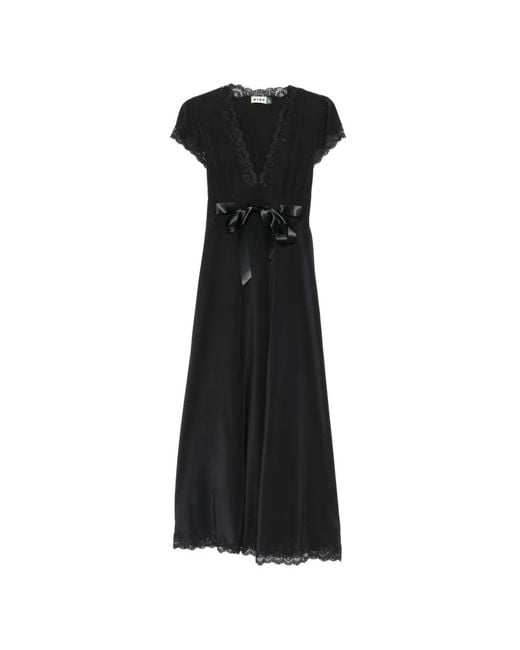 Rixo Black Robe Longue Marlice Bordée De Dentelle