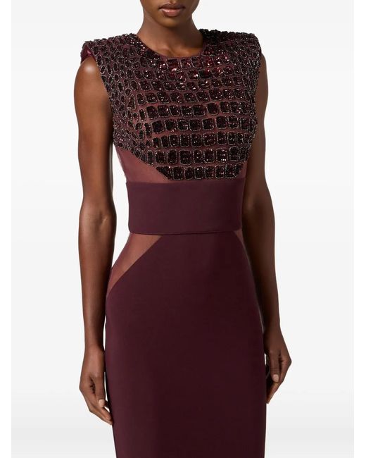 Elisabetta Franchi Purple Fitted Midi Dress With Glossy Embellishments