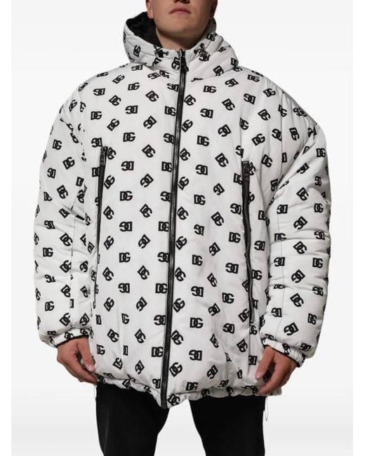 Dolce & Gabbana Gray Dg Monogram Hooded Padded Jacket for men