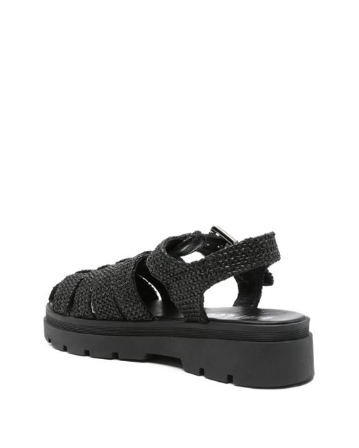 Bibi Lou Black Woven-Texture Flat Sandals