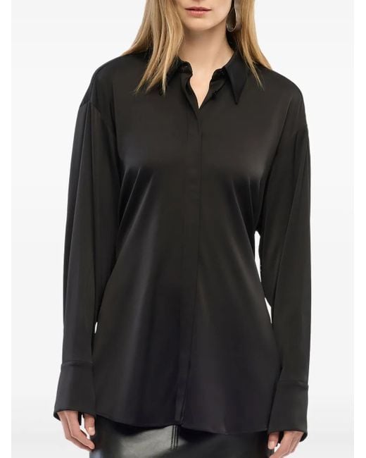 Another Tomorrow Black Button-Detail Shirt