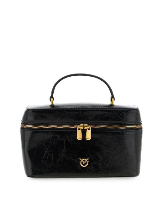 Pinko Black Love Birds Crumpled-Effect Tote Bag