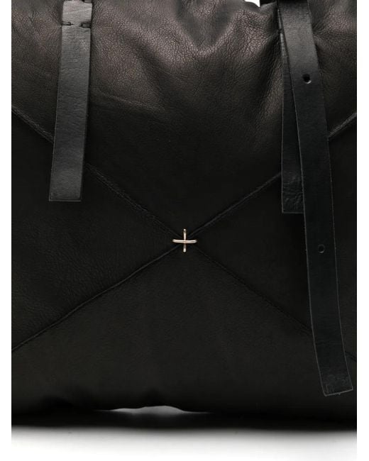 Ma+ Black Cross-Detail Leather Tote Bag for men