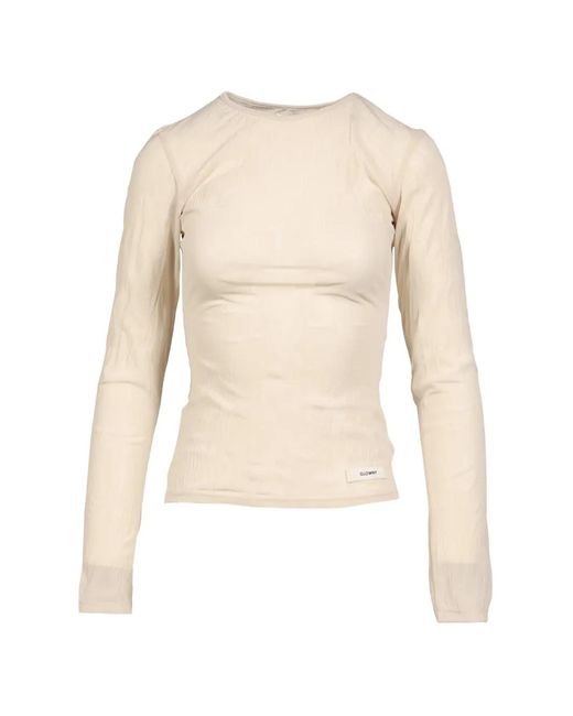 GLOWNY Natural Crinkled Long-Sleeve Sheer T-Shirt