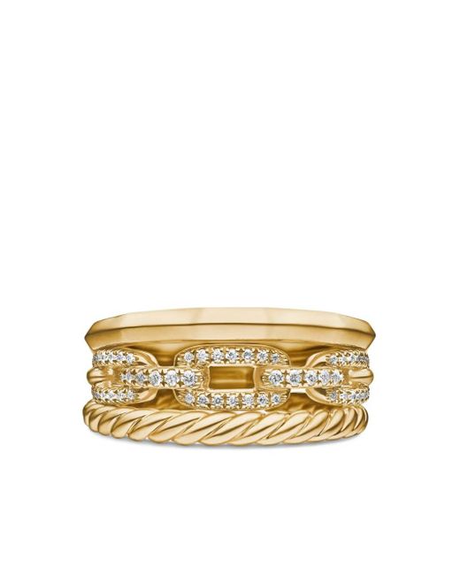 David Yurman Metallic 18Kt Stax Three Row Diamond Ring (9.5Mm)