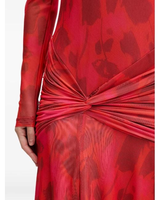 Bardot Red Lea Long-Sleeved Knot-Detail Floral-Print Maxi Dress