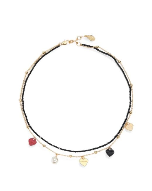 Bimba Y Lola Metallic Double-Chain Necklace With Crystal Hearts And Logo