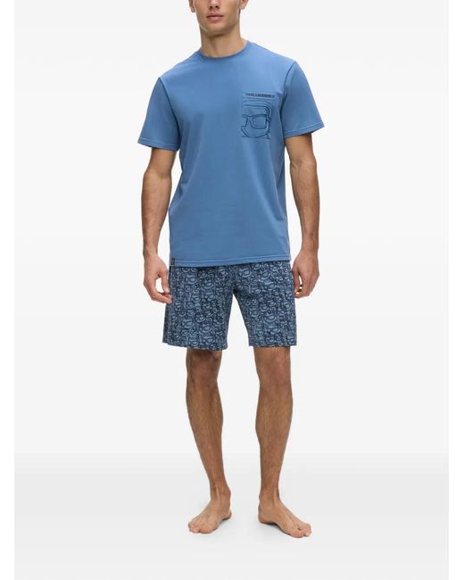 Karl Lagerfeld Blue Ikon-Print Pajamas Set for men