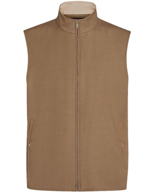 Zegna Brown Zip-up Wool-mohair Vest for men
