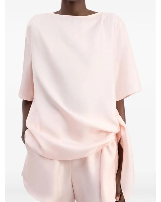 Loulou de Saison Pink Mano Asymmetric Knotted Silk Top