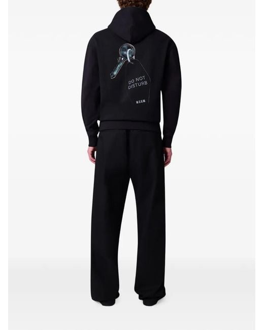 MSGM Black Logo-Patch Layered-Waistband Trousers for men