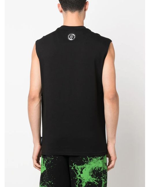Philipp Plein Black Logo-Print Cotton Tank Top for men