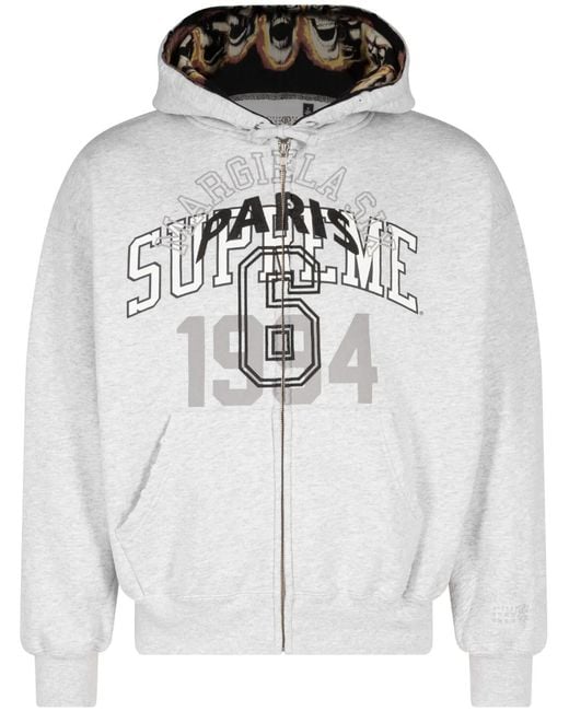 人*間様 Supreme x MM6 Maison Margiela Logo Supreme MM6 Maison Margiela Zip Up Hooded Sweatshirt Black Grey
