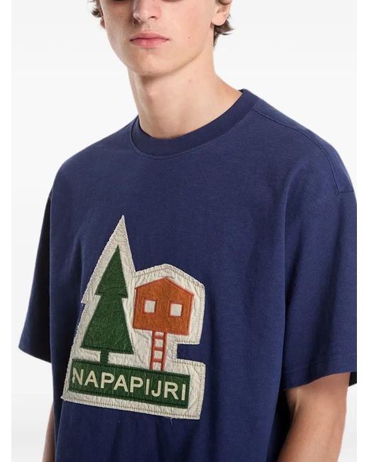 Napapijri Blue Trahus Graphic-Patch T-Shirt for men