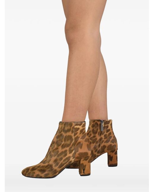 Saint Laurent Brown Leopard Zipped Ankle Boots