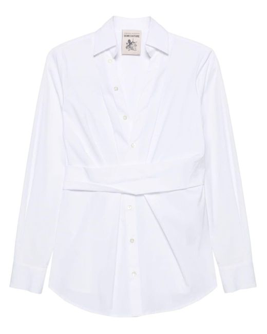 Semicouture White V-neck Poplin Shirt