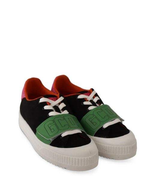 Gcds Green Logo-Strap Suede Sneakers