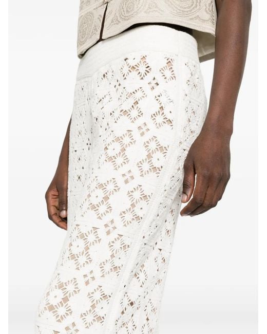 Bompard White Crocheted Elasticated-Wais Trousers