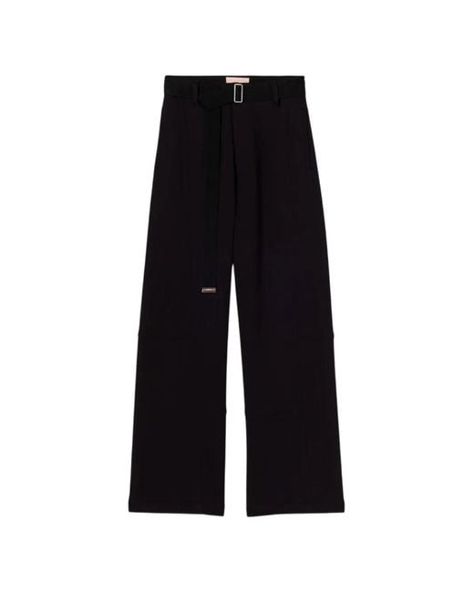 Plan C Black Belted Wide-Leg Trousers