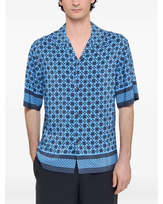 メンズ Sandro スクエアプリント シャツ Blue