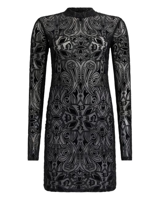 Philipp Plein Black Long-Sleeve Mini Dress