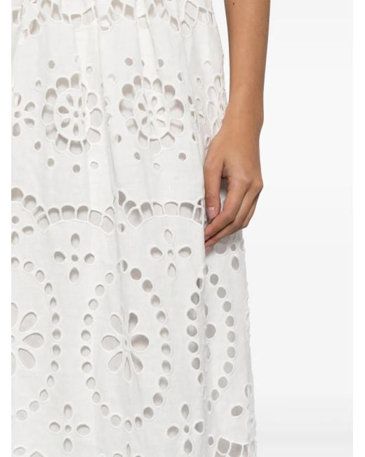 Zimmermann White Lexi Embroidered Linen Midi Skirt