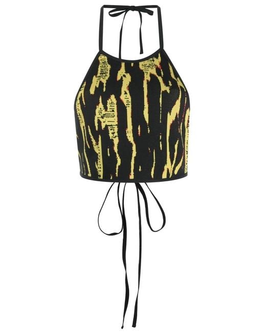 Ambush Black Jacquard-Pattern Strapless Top