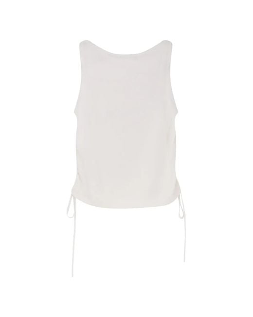 DUNST White Side-Drawstring Ribbed-Trim Top