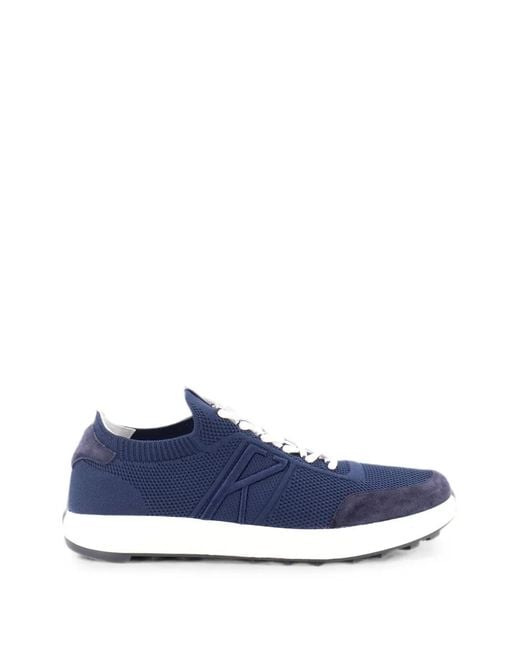 Kiton Blue Knitted Suede-Panel Sneakers for men