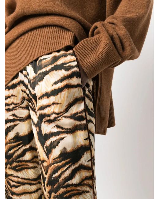 Roberto Cavalli Natural High-Waisted Tiger-Print Trousers