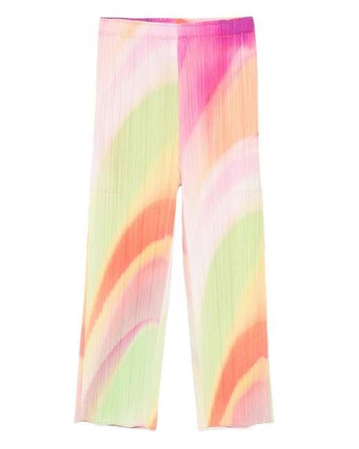 Pleats Please Issey Miyake Pink Pleated Straight-Leg Trousers