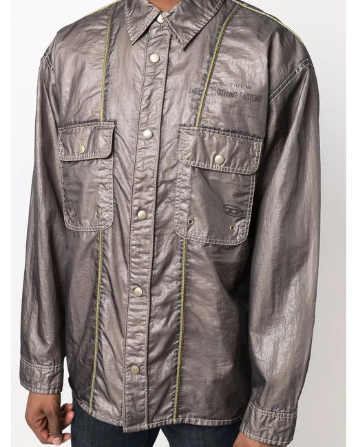 DIESEL Gray Metallic Shirt Jacket for men