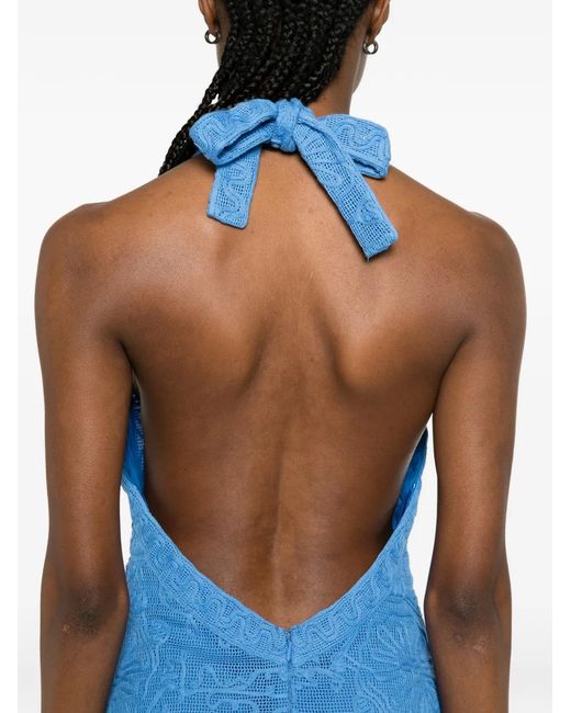 Maje Blue Backless Guipure Maxi Dress