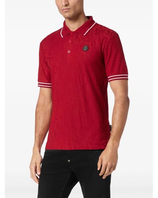 Philipp Plein Red Jacquard Monogram Polo Shirt for men
