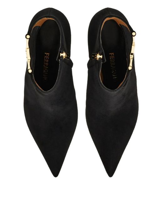 Ferragamo Black Cut-Out Leather Ankle Boots