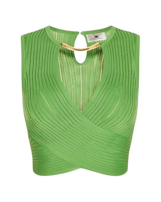 Elisabetta Franchi Green Ribbed-Knit Cropped Top