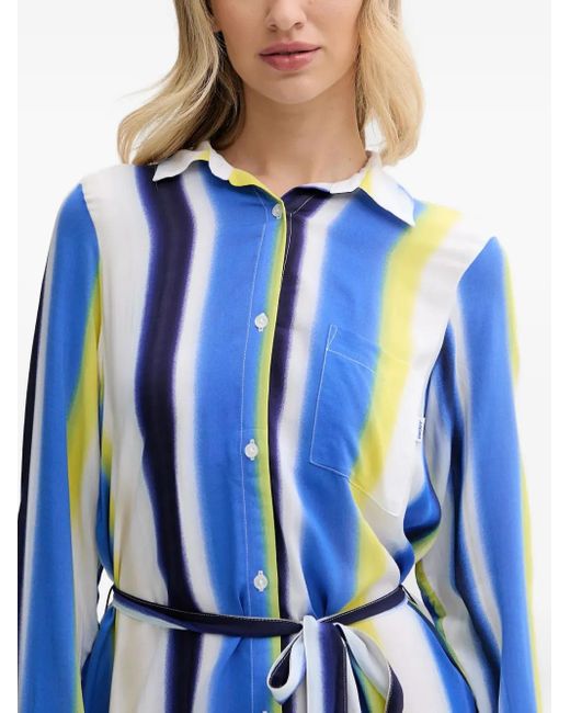 DKNY Blue Striped Belted Shirt Nightdress
