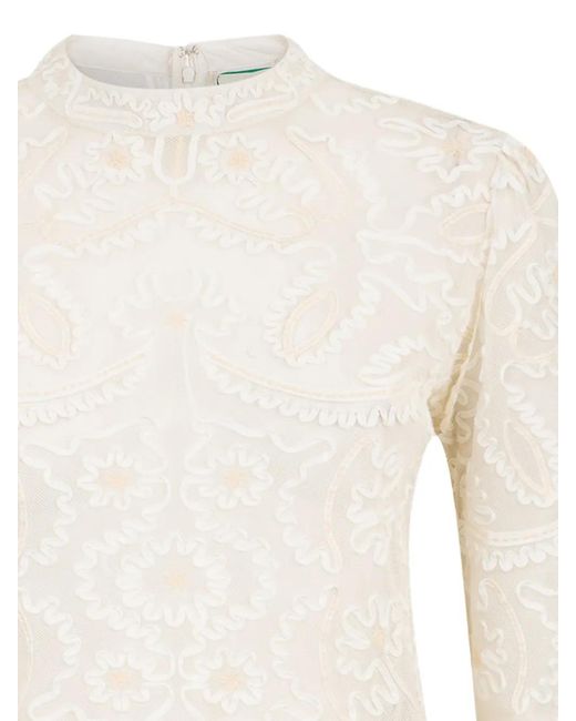 Farm Rio White Embroidered Crew-Neck Blouse