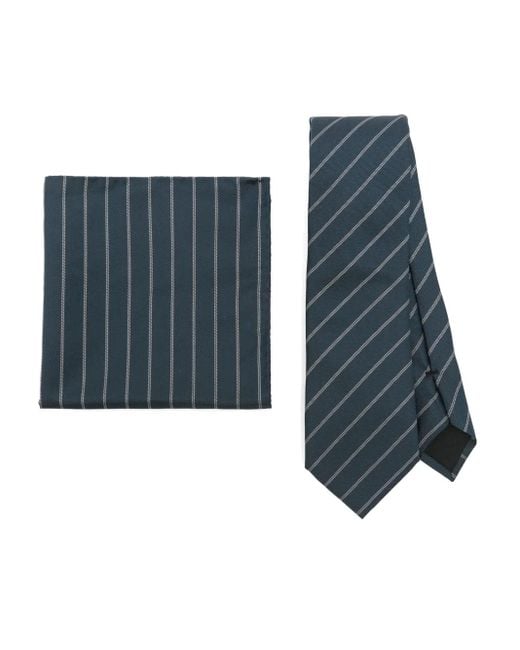 Boss Blue Striped Tie And Pocket Square Set for men