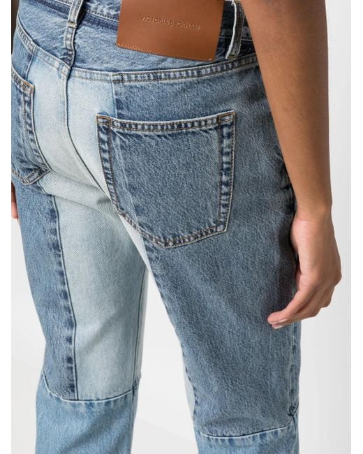 Victoria Beckham Blue Straight-Leg Patchwork Jeans