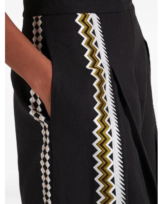Temperley London Black Pantalon En Lin Avalon À Broderies