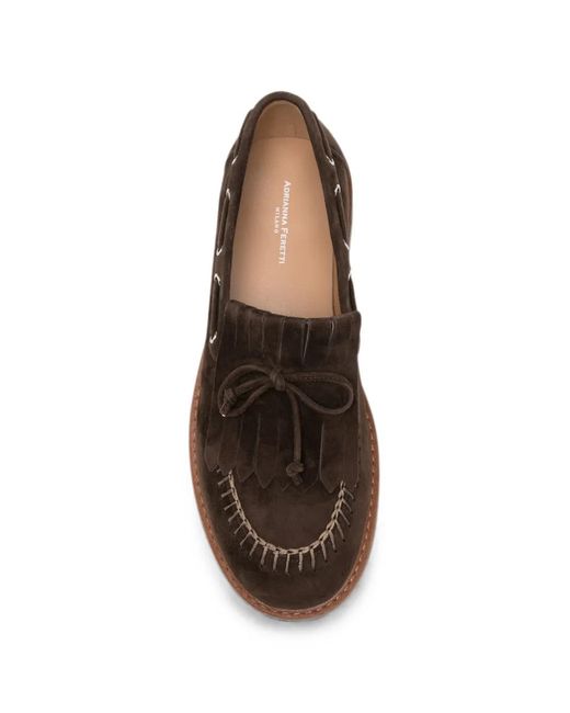 ADRIANNA FERETTI Brown Fringe-Detail Tasseled Loafers