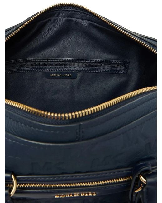 Michael Kors Blue Medium Jet Set Travel Logo-Embossed Leather Holdall