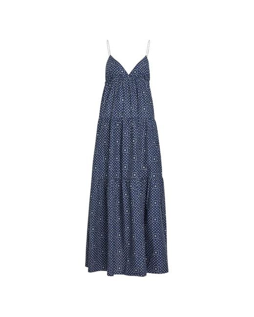 Matteau Blue Geometric-Print Midi Dress