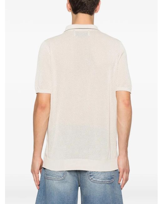 Amaranto White Perforated-Knit Polo Shirt for men