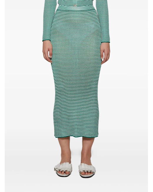 Jupe Mi-Longue Nervurée À Fines Rayures Calle Del Mar en coloris Green