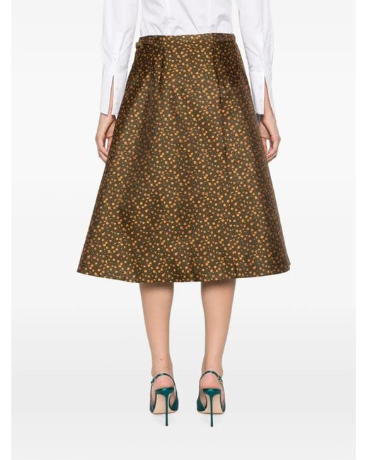 Prada Brown Floral-Jacquard Midi Skirt